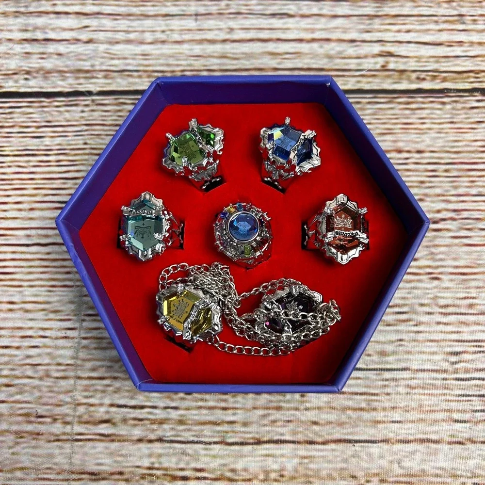 Katekyo Hitman Reborn Vongola Rings Set 7pc Silver Tone Cosplay‎ Jewelry Boxed